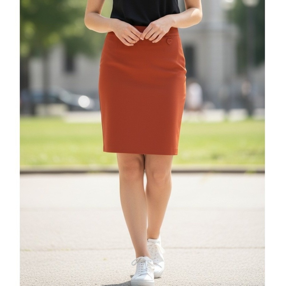 Burnt Orange Mini Skirt Heart Button Detail‎ Lined Fall Skirt Size S